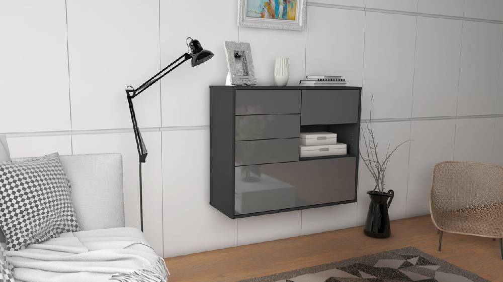 Stil Zeit Möbel Sideboard Knoxville, Grau, hängend (92x79x35cm) VIP-Rabatte