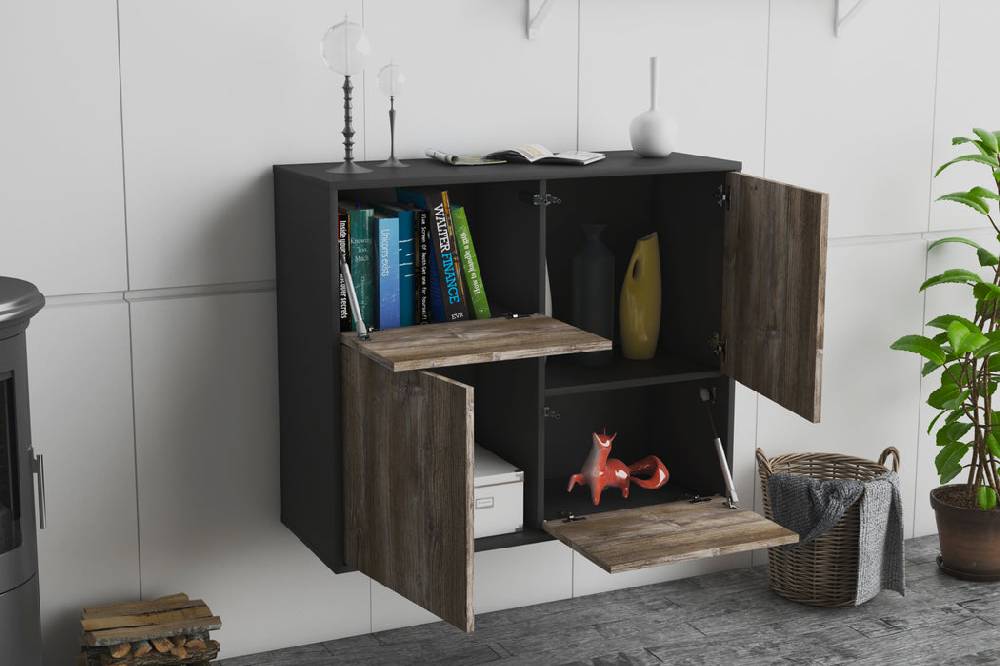 Stil Zeit Möbel Sideboard Fremont, Walnuss, hängend (92x79x35cm) Super Sparpreis