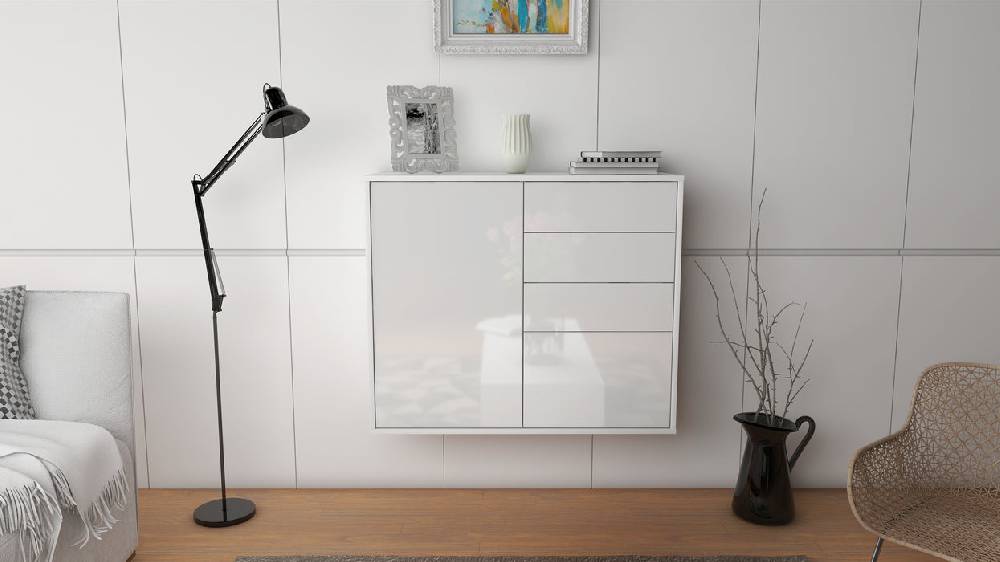 Stil Zeit Möbel Sideboard Tacoma, Weiß, hängend (92x79x35cm) Neueste Stile