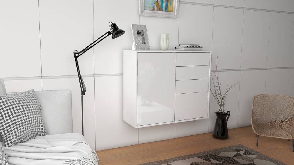 Stil Zeit Möbel Sideboard Tacoma, Weiß, hängend (92x79x35cm) Neueste Stile