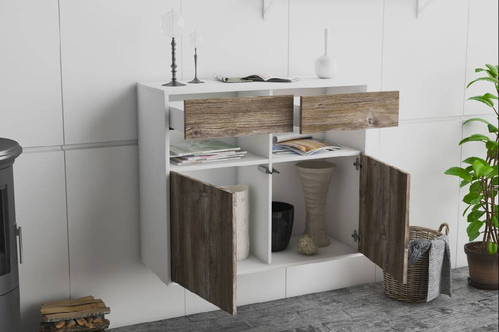 Stil Zeit Möbel Sideboard North Las Vegas, Walnuss, hängend (92x79x35cm) Bis zu 50% Rabatt