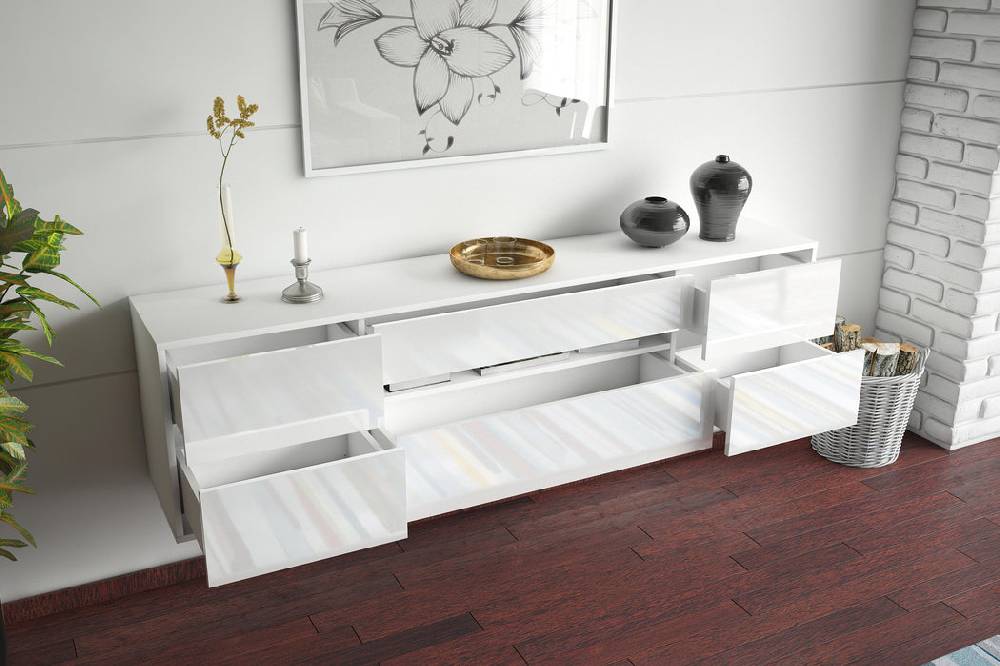 Stil Zeit Möbel Lowboard Reno, Weiß, hängend (180x49x35cm) Bis zu 60% Rabatt