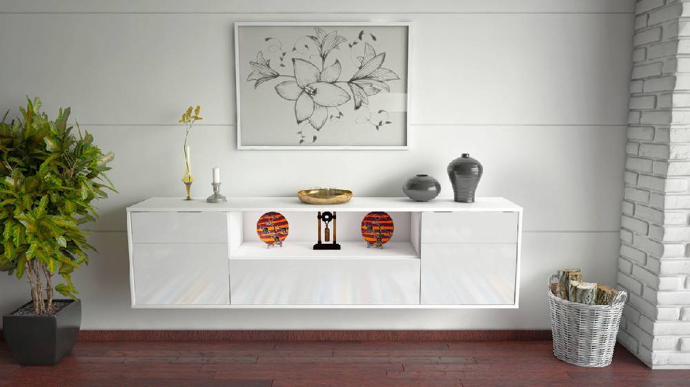 Stil Zeit Möbel Lowboard Lubbock, Weiß, hängend (180x49x35cm) Nur für heute