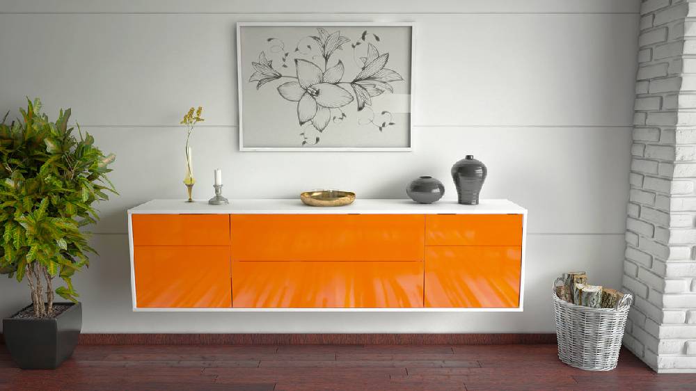 Stil Zeit Möbel Lowboard Chula Vista, Orange, hängend (180x49x35cm) Sonderangebot der Fabrik