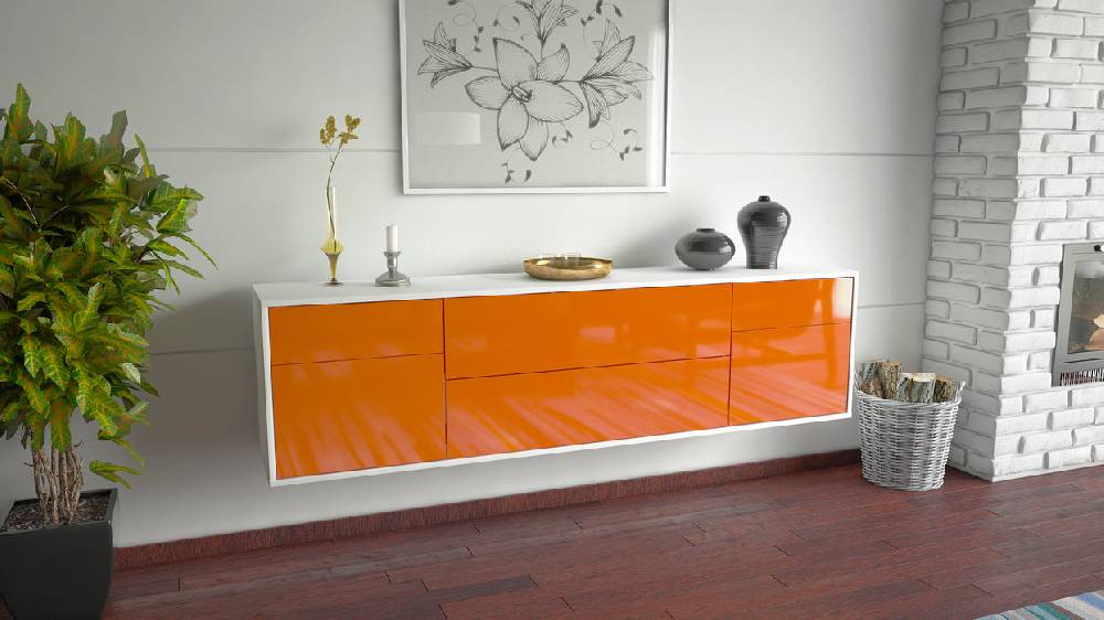 Stil Zeit Möbel Lowboard Chula Vista, Orange, hängend (180x49x35cm) Sonderangebot der Fabrik