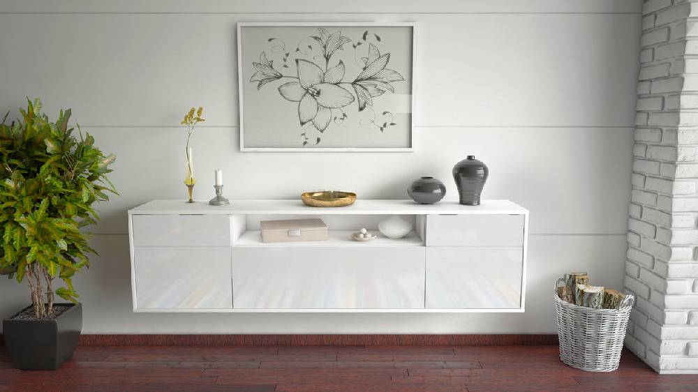 Stil Zeit Möbel Lowboard Chesapeake, Weiß, hängend (180x49x35cm) Vierteljährliche Förderung