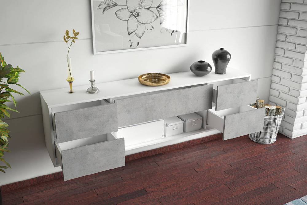 Stil Zeit Möbel Lowboard Lincoln, Beton, hängend (180x49x35cm) Nur noch ein Tag übrig