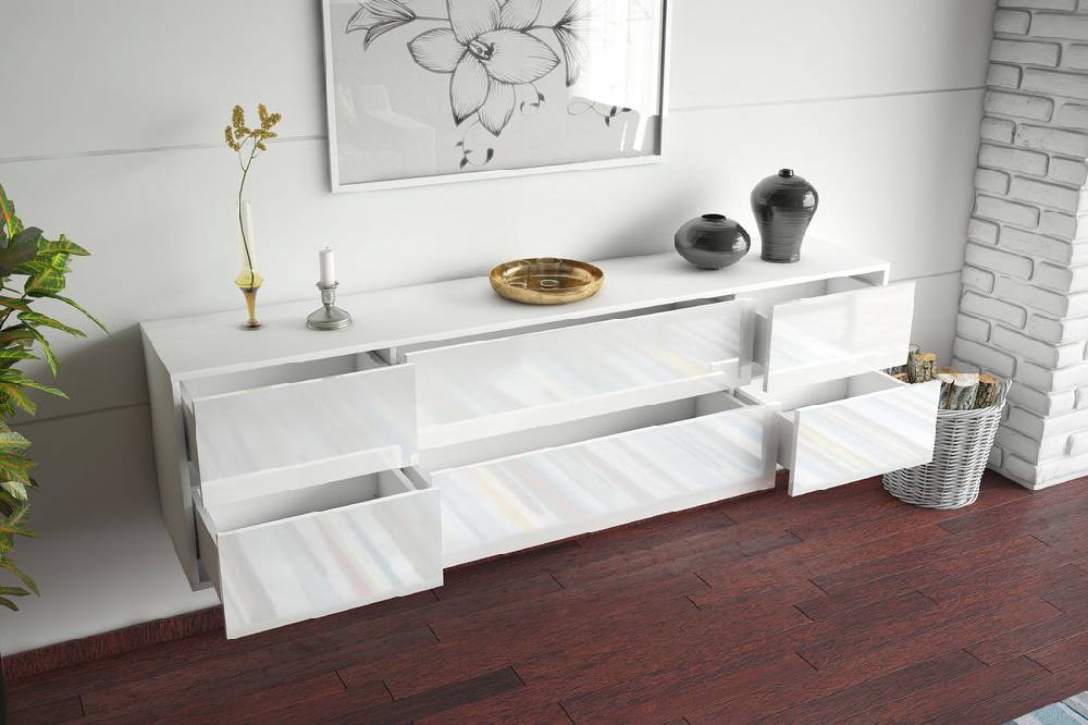 Stil Zeit Möbel Lowboard Saint Paul, Weiß, hängend (180x49x35cm) Super Rabatt
