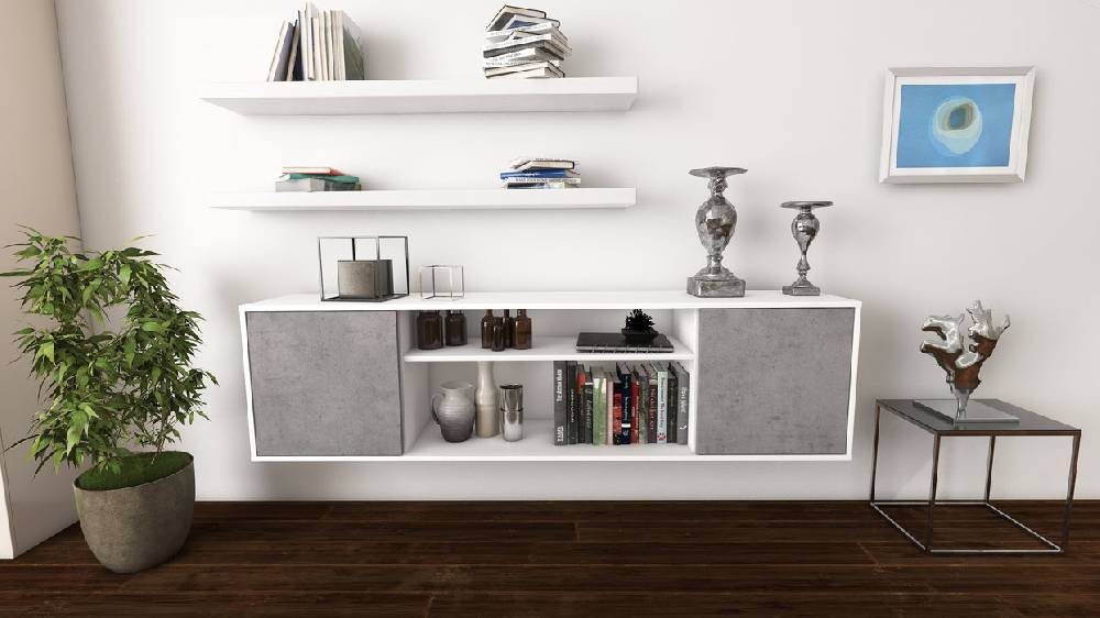 Stil Zeit Möbel Lowboard Newark, Beton, hängend (180x49x35cm) 50% Rabatt mit kostenlosem Versand