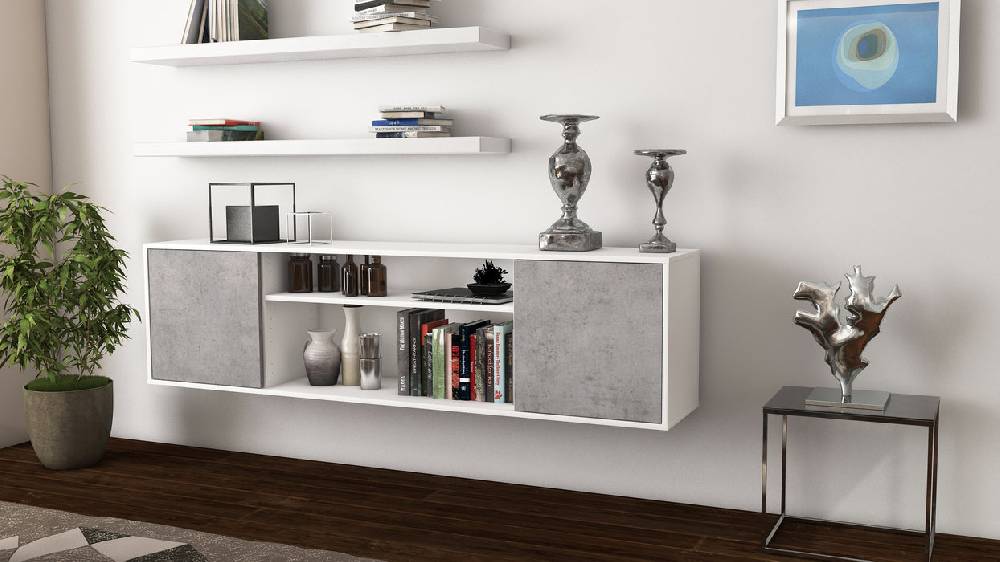 Stil Zeit Möbel Lowboard Newark, Beton, hängend (180x49x35cm) 50% Rabatt mit kostenlosem Versand