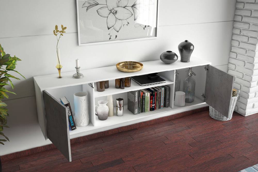 Stil Zeit Möbel Lowboard Newark, Beton, hängend (180x49x35cm) 50% Rabatt mit kostenlosem Versand
