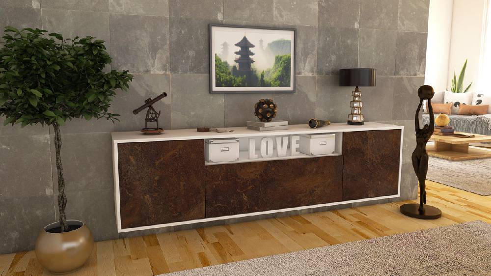 Stil Zeit Möbel Lowboard Pittsburgh, Rost, hängend (180x49x35cm) Begrenzt auf 3 Tage