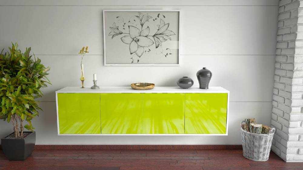 Stil Zeit Möbel Lowboard Anaheim, Grün, hängend (180x49x35cm) Black Friday Preise
