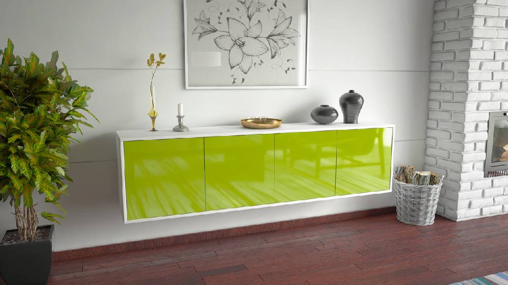 Stil Zeit Möbel Lowboard Anaheim, Grün, hängend (180x49x35cm) Black Friday Preise