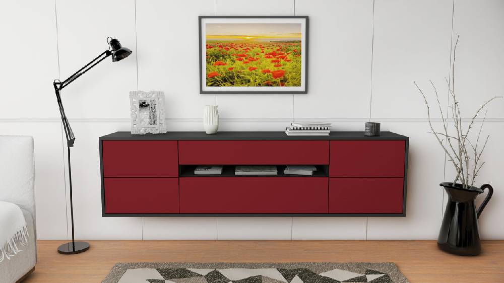 Stil Zeit Möbel Lowboard Reno, Bordeaux, hängend (180x49x35cm) Im Verkauf