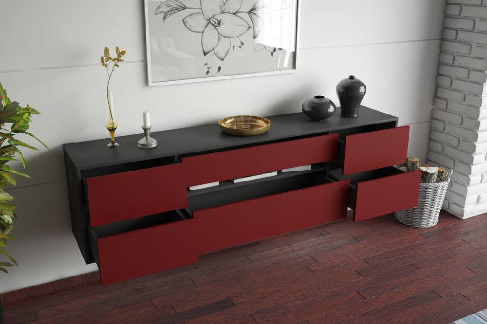 Stil Zeit Möbel Lowboard Reno, Bordeaux, hängend (180x49x35cm) Im Verkauf