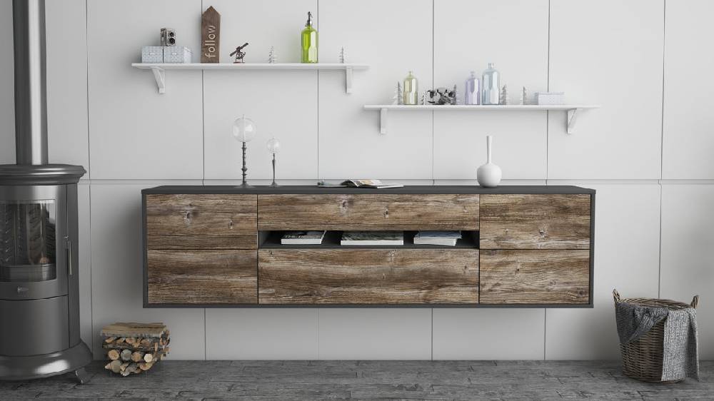 Stil Zeit Möbel Lowboard Reno, Treibholz, hängend (180x49x35cm) zollfrei