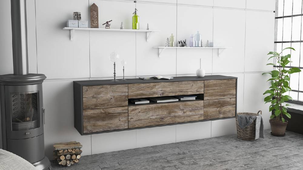 Stil Zeit Möbel Lowboard Reno, Treibholz, hängend (180x49x35cm) zollfrei