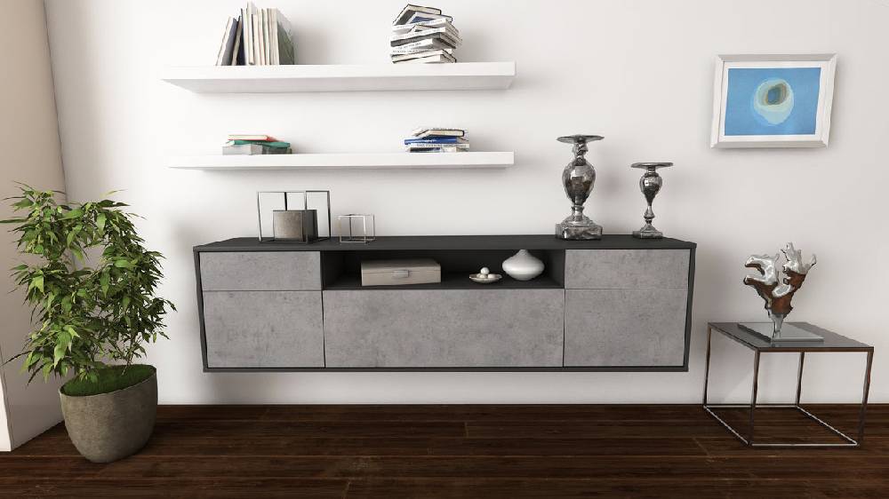Stil Zeit Möbel Lowboard Chesapeake, Beton, hängend (180x49x35cm) Rabatte dieses Monats