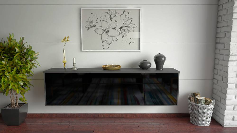 Stil Zeit Möbel Lowboard Baton Rouge, Schwarz, hängend (180x49x35cm) 2025