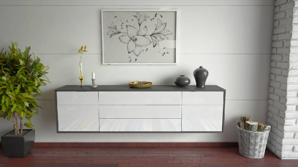 Stil Zeit Möbel Lowboard Orlando, Weiß, hängend (180x49x35cm) Online