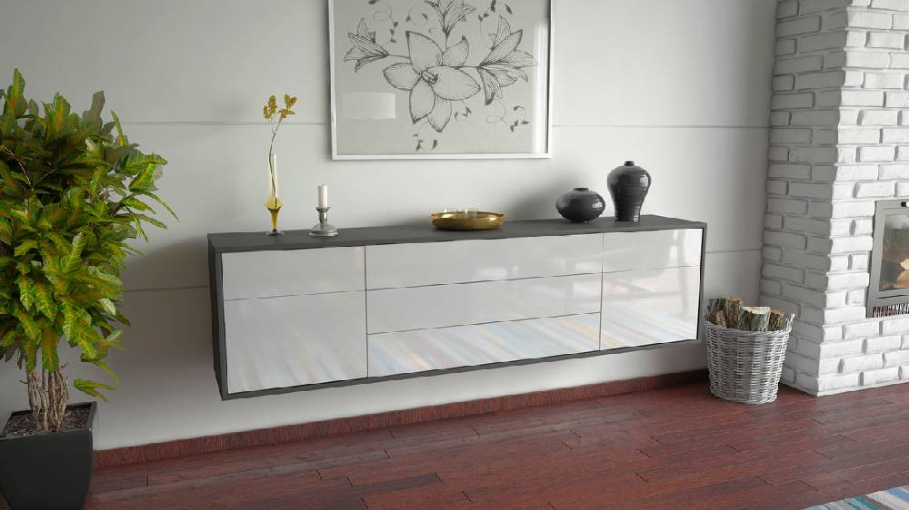 Stil Zeit Möbel Lowboard Orlando, Weiß, hängend (180x49x35cm) Online