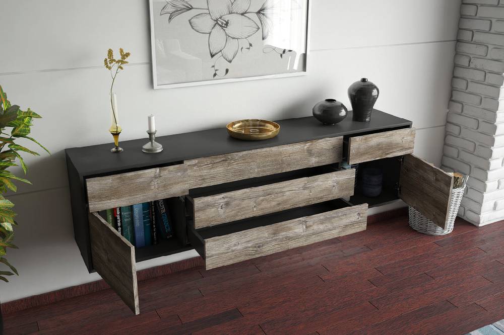 Stil Zeit Möbel Lowboard Orlando, Pinie, hängend (180x49x35cm) Outlet