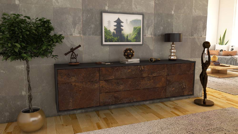 Stil Zeit Möbel Lowboard Orlando, Rost, hängend (180x49x35cm) Auslauf