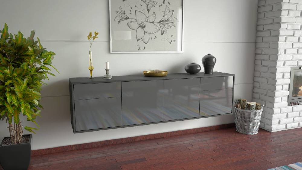 Stil Zeit Möbel Lowboard Madison, Grau, hängend (180x49x35cm) Verkauf