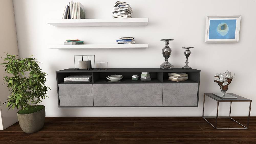 Stil Zeit Möbel Lowboard Scottsdale, Beton, hängend (180x49x35cm) Angebote