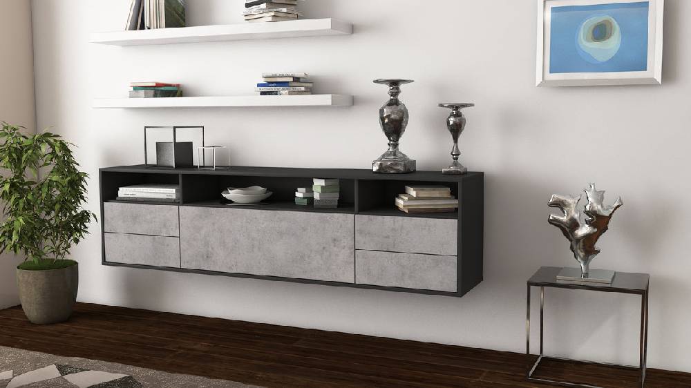 Stil Zeit Möbel Lowboard Scottsdale, Beton, hängend (180x49x35cm) Angebote
