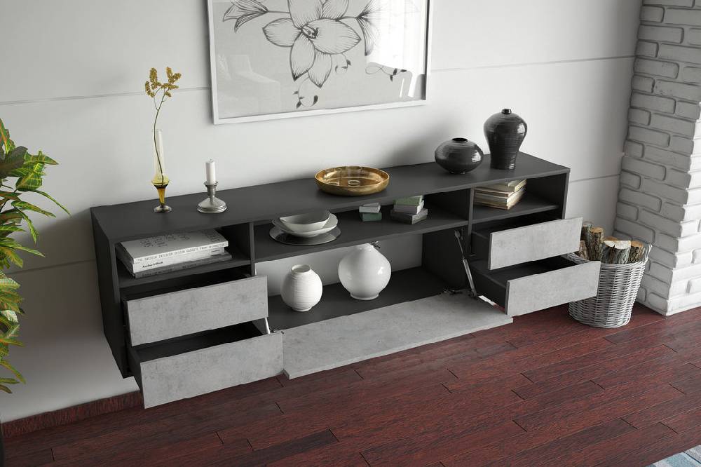 Stil Zeit Möbel Lowboard Scottsdale, Beton, hängend (180x49x35cm) Angebote