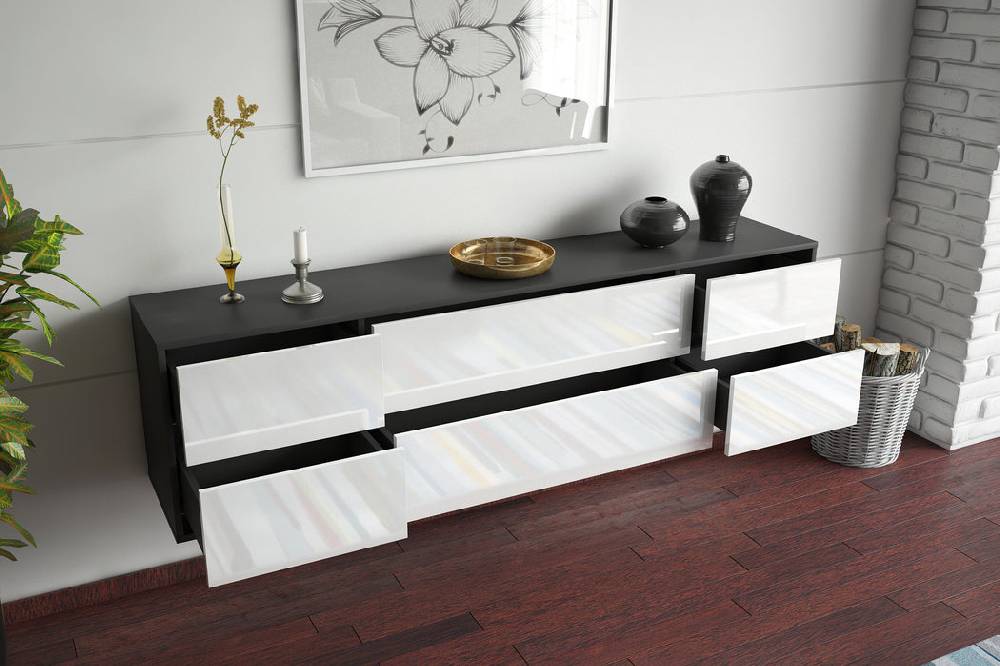 Stil Zeit Möbel Lowboard Saint Paul, Grau, hängend (180x49x35cm) Hotsell