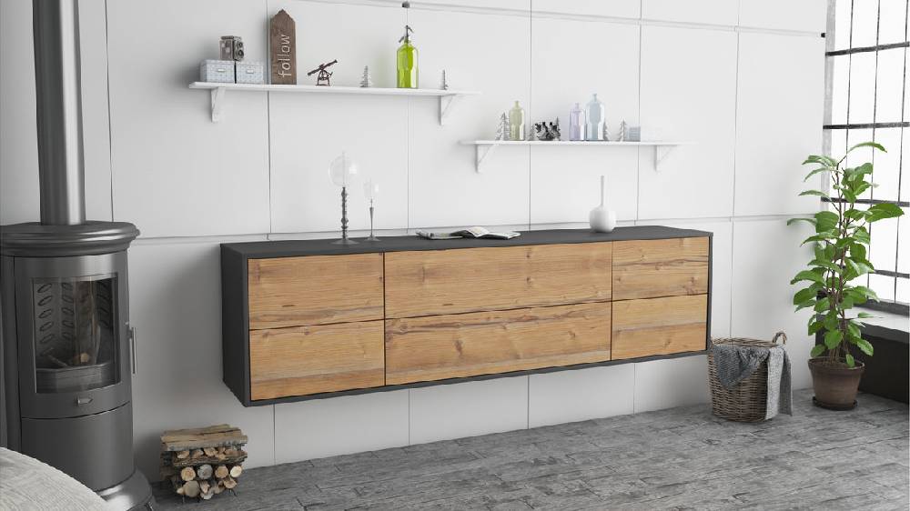 Stil Zeit Möbel Lowboard Saint Paul, Pinie, hängend (180x49x35cm) im Angebot