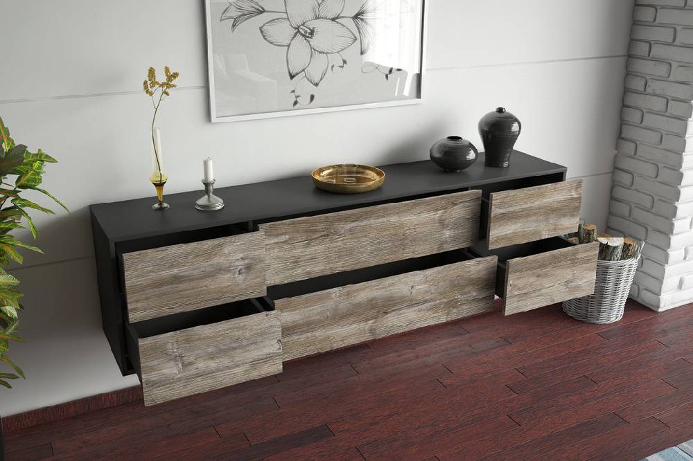 Stil Zeit Möbel Lowboard Saint Paul, Pinie, hängend (180x49x35cm) im Angebot