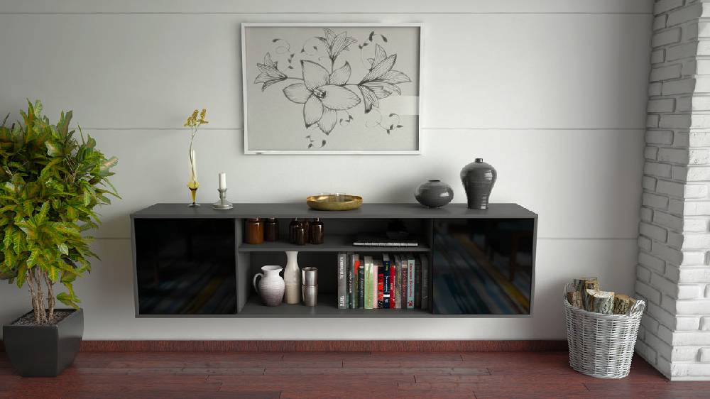 Stil Zeit Möbel Lowboard Newark, Schwarz, hängend (180x49x35cm) Schlussverkauf
