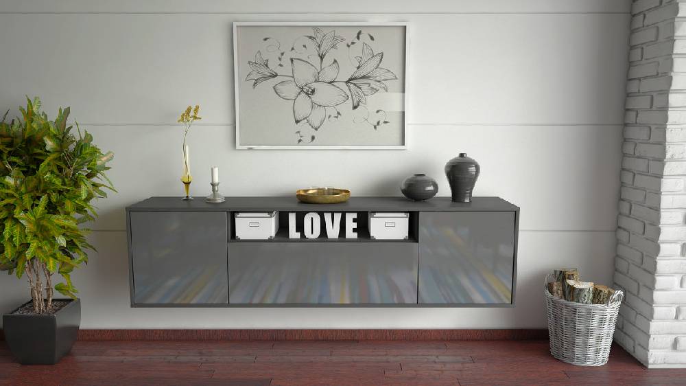 Stil Zeit Möbel Lowboard Pittsburgh, Grau, hängend (180x49x35cm) Meist gekauft