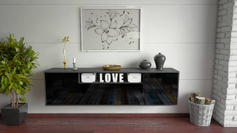 Stil Zeit Möbel Lowboard Pittsburgh, Schwarz, hängend (180x49x35cm) Blitzverkäufe