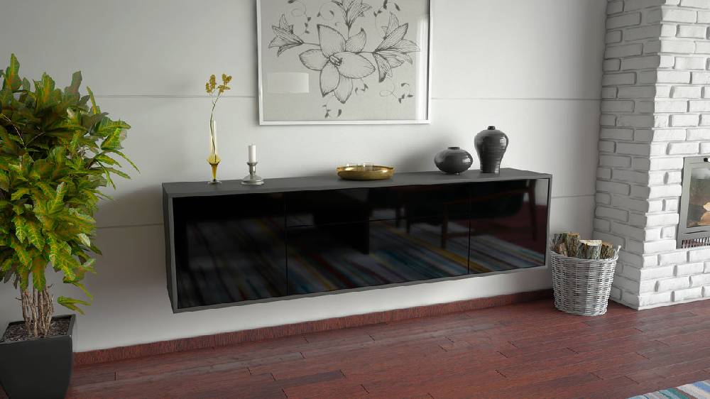 Stil Zeit Möbel Lowboard Aurora, Schwarz, hängend (180x49x35cm) Limitierter Zeitrabatt