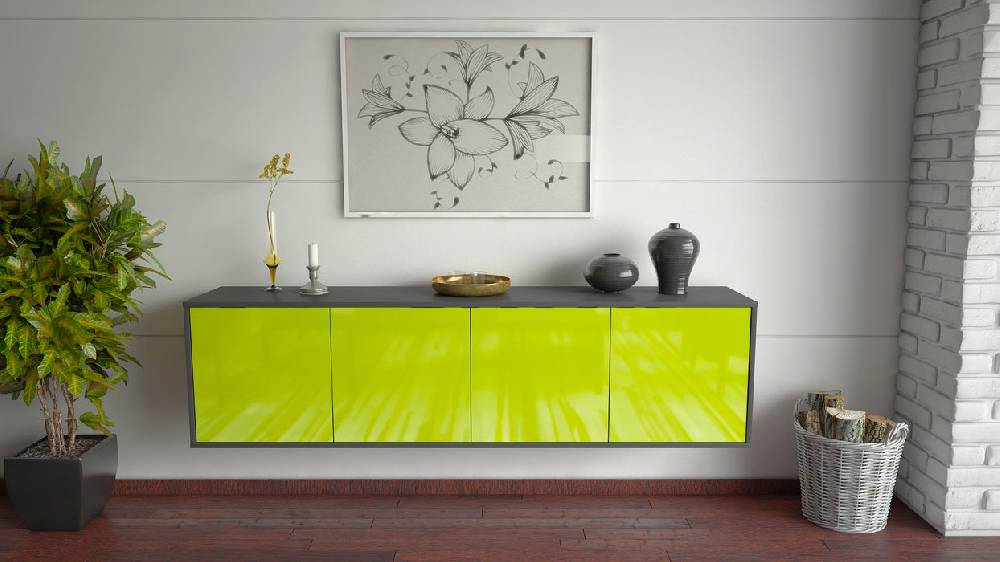 Stil Zeit Möbel Lowboard Anaheim, Grün, hängend (180x49x35cm) Fabrikpreis