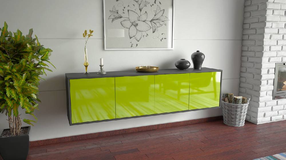 Stil Zeit Möbel Lowboard Anaheim, Grün, hängend (180x49x35cm) Fabrikpreis