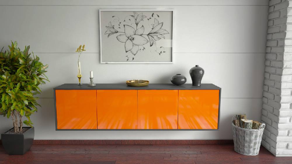 Stil Zeit Möbel Lowboard Anaheim, Orange, hängend (180x49x35cm) Sonderangebot