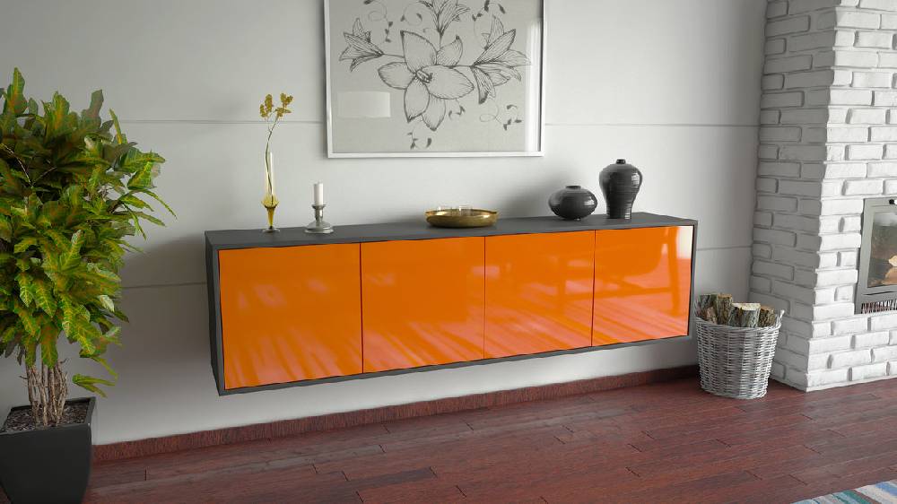 Stil Zeit Möbel Lowboard Anaheim, Orange, hängend (180x49x35cm) Sonderangebot