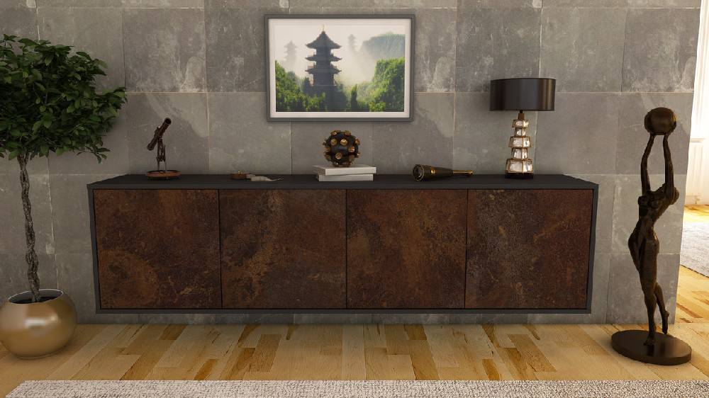 Stil Zeit Möbel Lowboard Anaheim, Rost, hängend (180x49x35cm) Günstig kaufen