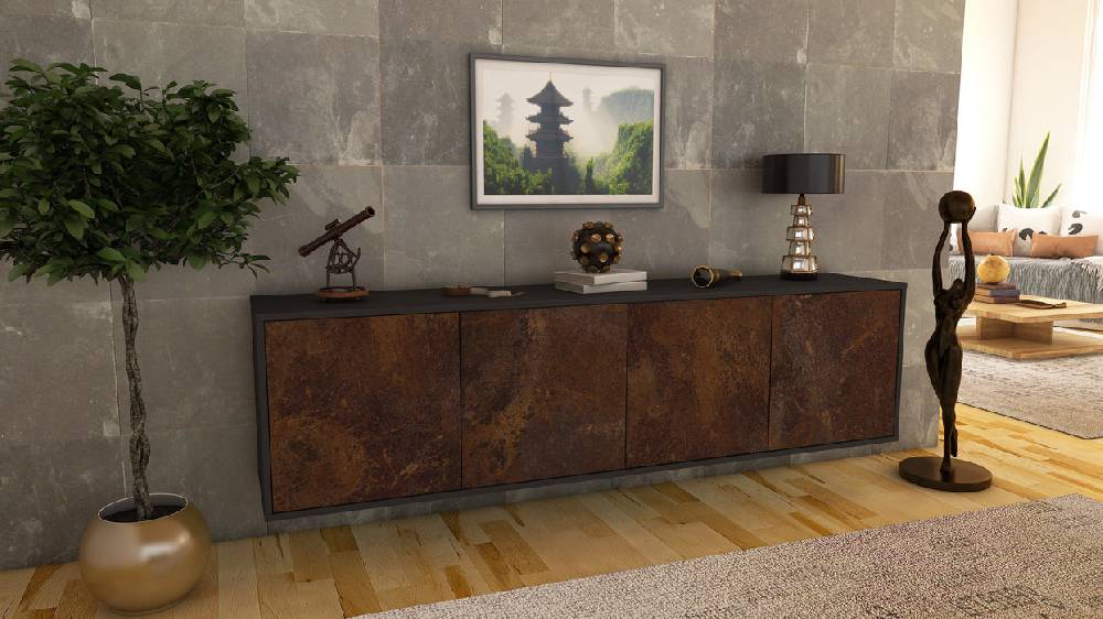 Stil Zeit Möbel Lowboard Anaheim, Rost, hängend (180x49x35cm) Günstig kaufen