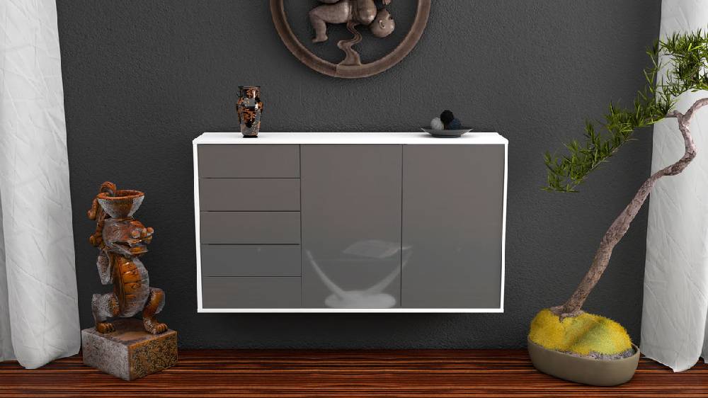 Stil Zeit Möbel Sideboard Peoria, Grau, hängend (136x79x35cm) Flash Sale