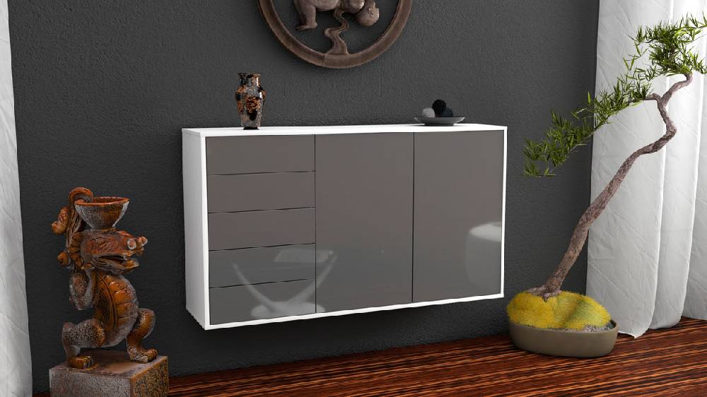 Stil Zeit Möbel Sideboard Peoria, Grau, hängend (136x79x35cm) Flash Sale