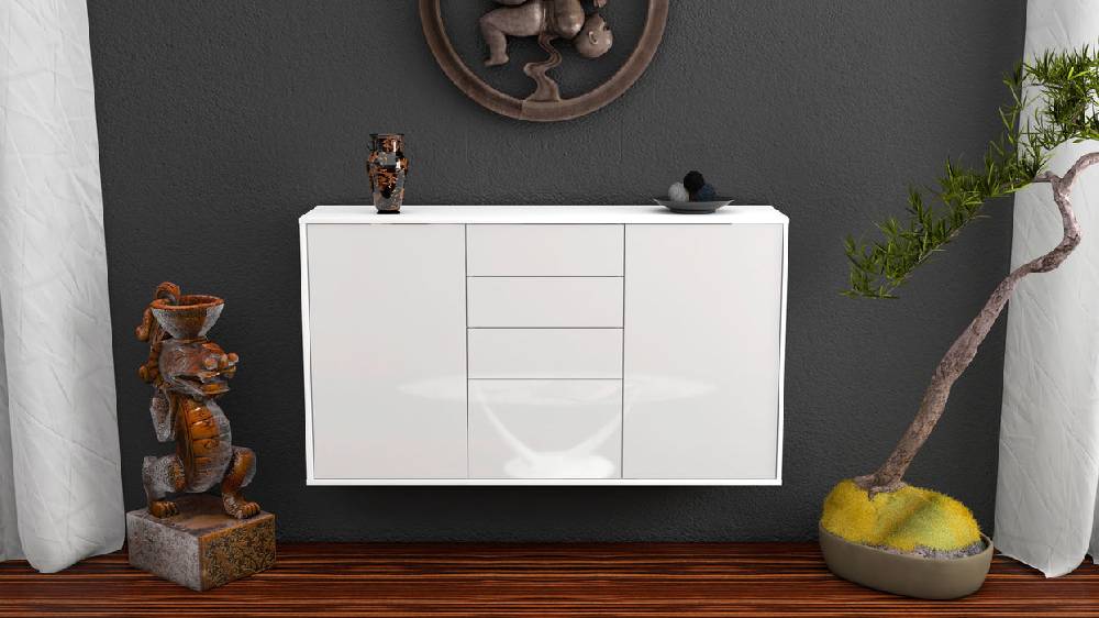 Stil Zeit Möbel Sideboard Sioux Falls, Weiß, hängend (136x79x35cm) Online Shopping