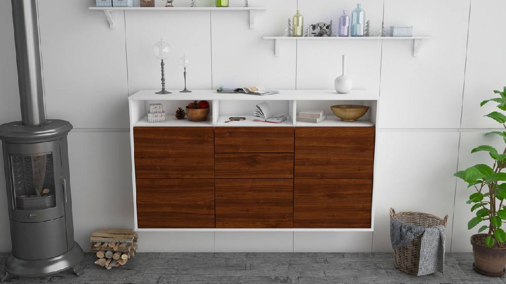 Stil Zeit Möbel Sideboard Salem, Walnuss, hängend (136x79x35cm) Preisnachlass