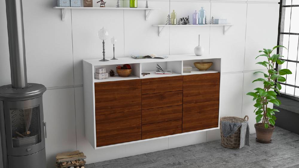Stil Zeit Möbel Sideboard Salem, Walnuss, hängend (136x79x35cm) Preisnachlass